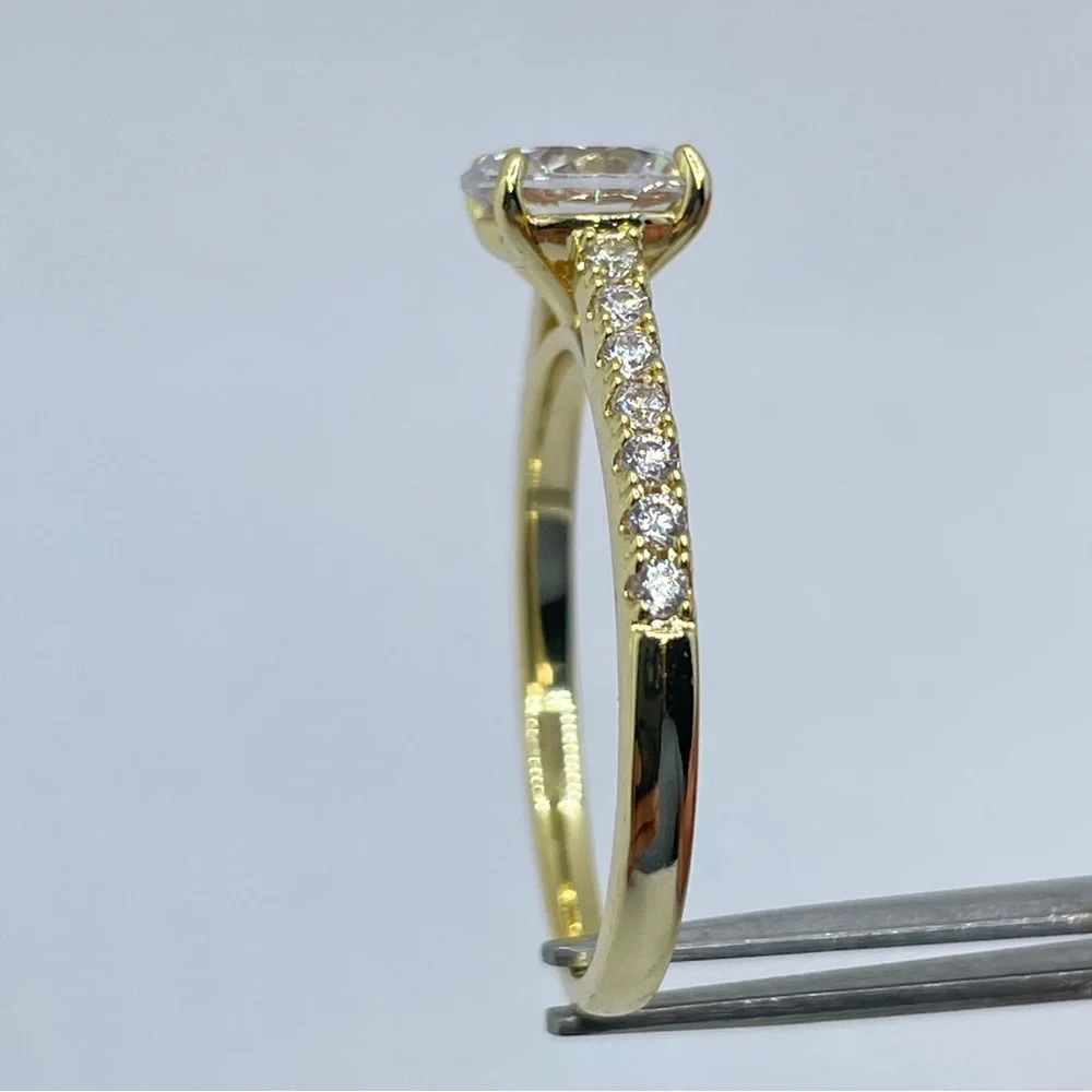 14K Gold Plated Diamond White CZ Solitaire Engagement Ring Bridal Statement Sz 9